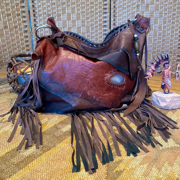 ๐ AMAZING BOHEMIAN LEATHER & STONE BAGโผ๏ธ - Picture 3 of 17